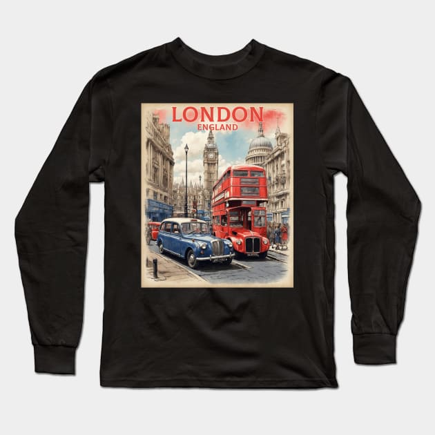 London England Vintage Travel Poster Tourism Long Sleeve T-Shirt by TravelersGems